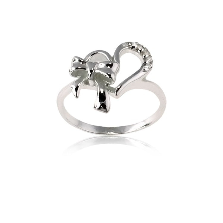 (SPECIAL ORD) Sterling Silver Heart w/ CZ and Bow Ring