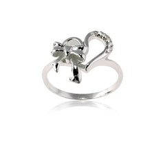 (SPECIAL ORD) Sterling Silver Heart w/ CZ and Bow Ring