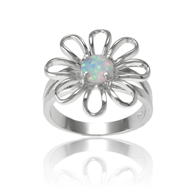 Sterling Silver Flower Ring With White Opal