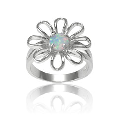 Sterling Silver Flower Ring With White Opal