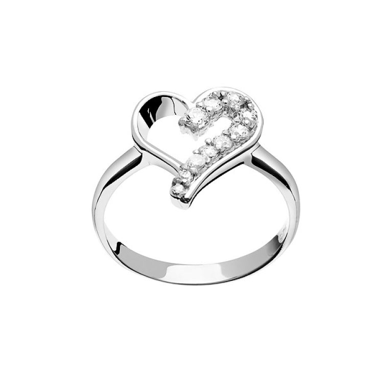 Sterling Silver Heart-Shaped Journey Style CZ Ring