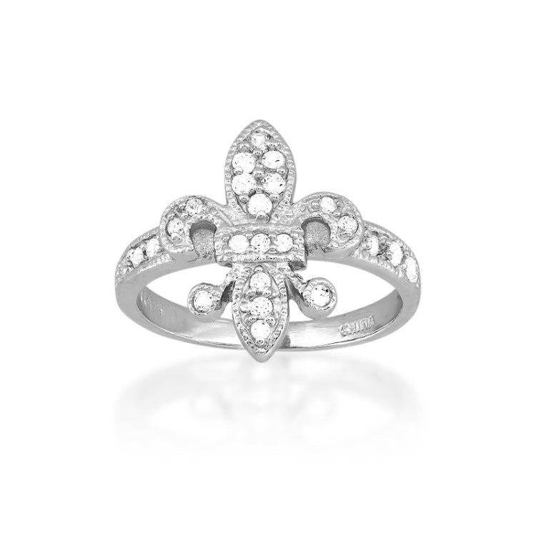 Sterling Silver Fleur De Lis Style CZ Ring