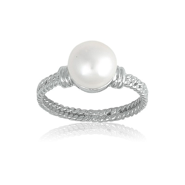 Sterling Silver Double Twisted Band w/Pearl Ring