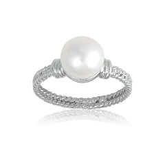 Sterling Silver Double Twisted Band w/Pearl Ring