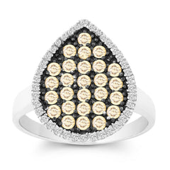 Sterling Silver Clear and Champagne CZ Black Rhodium Tearshaped Ring