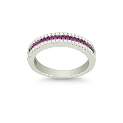 Sterling Silver Thin Pink CZ Micro Pave Ring