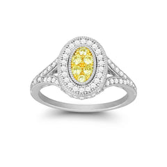 Sterling Silver Oval Canary and White CZ Micro Pave Ring