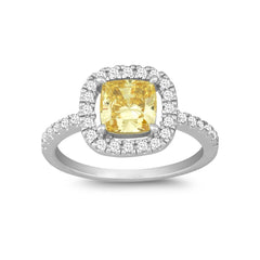Sterling Silver Square Canary and White CZ Micro Pave Ring