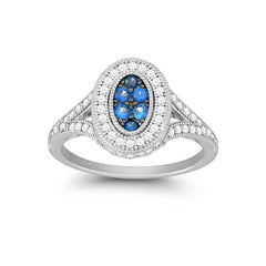 (SPECIAL ORD) Sterling Silver Oval Sapphire and White CZ Micro Pave Ring