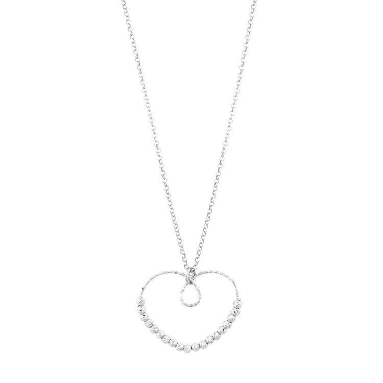Sterling Silver Diamond Cut Beads Open Heart Necklace