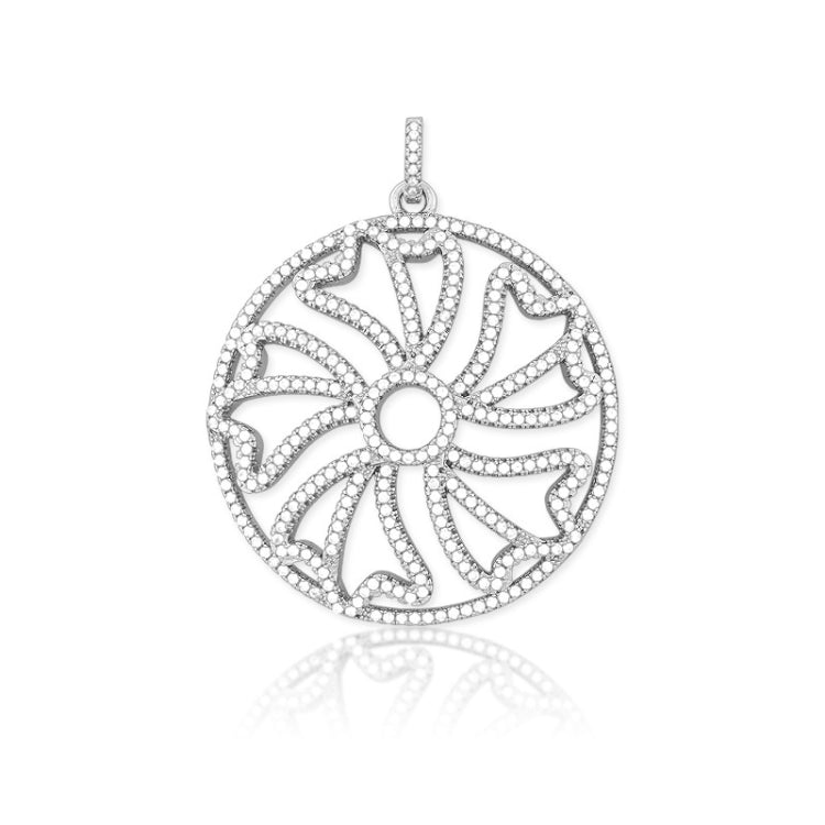 (SPECIAL ORD) Sterling Silver Large Open Circle with Flower Micro Pave Pendant W/Chain