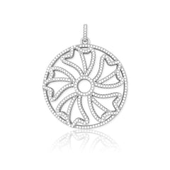 (SPECIAL ORD) Sterling Silver Large Open Circle with Flower Micro Pave Pendant W/Chain