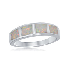 Sterling Silver Milky Inlay Opal Squares Ring