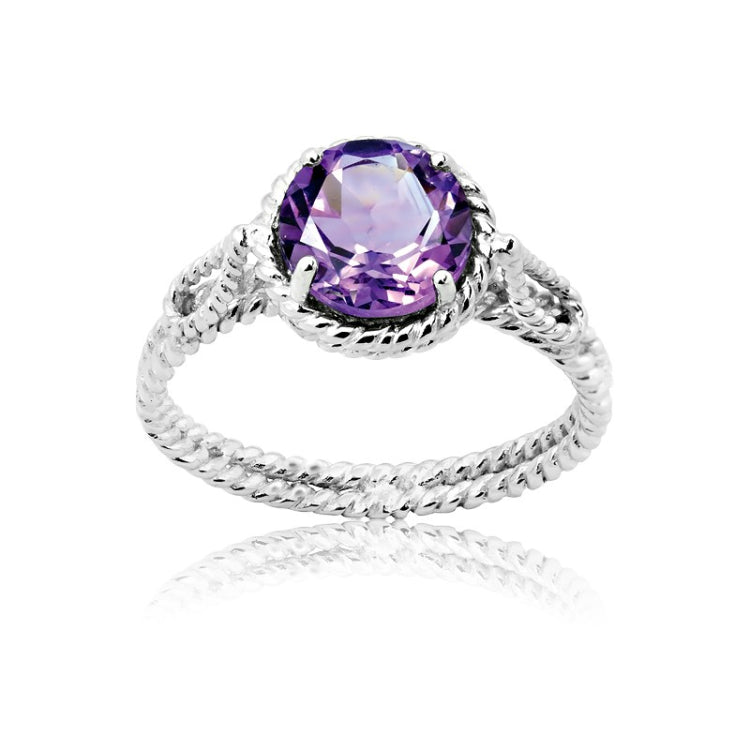 Sterling Silver Amethyst Gemstone Twisted Wire Circle Ring