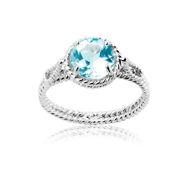 Sterling Silver Blue Topaz Gemstone Twisted Wire Circle Ring