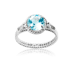 Sterling Silver Blue Topaz Gemstone Twisted Wire Circle Ring