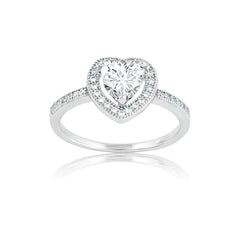 Sterling Silver Center Heart CZ and Micro Pave Ring (35 stones)