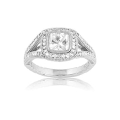 Sterling Silver Center Square CZ and Micro Pave Ring (129 stones)