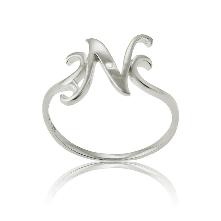 Sterling Silver Single CZ "N" Ring
