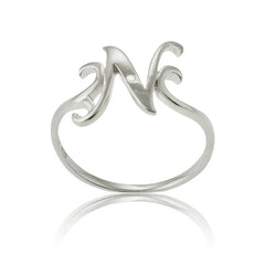 Sterling Silver Single CZ "N" Ring