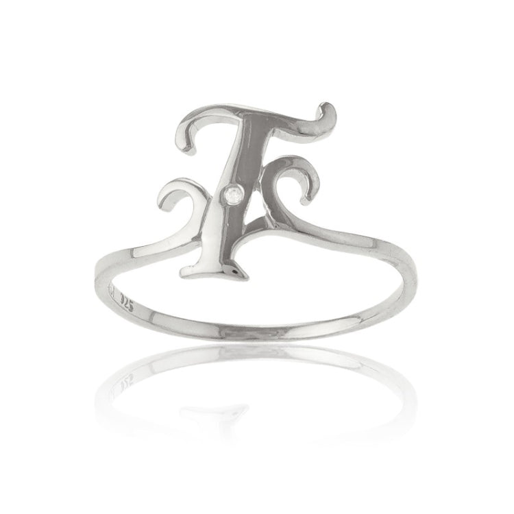 Sterling Silver Single CZ "T" Ring