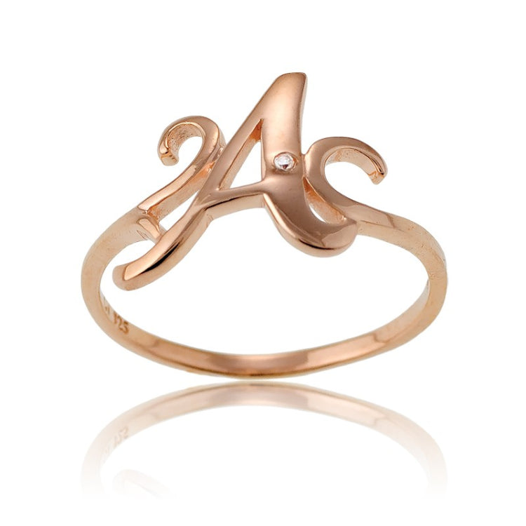 Sterling Silver 1 Micron Rose Gold-plating Single CZ "A" Ring
