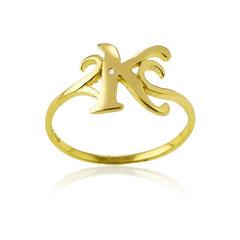 Sterling Silver 1 Micron Gold-plating Single CZ "K" Ring