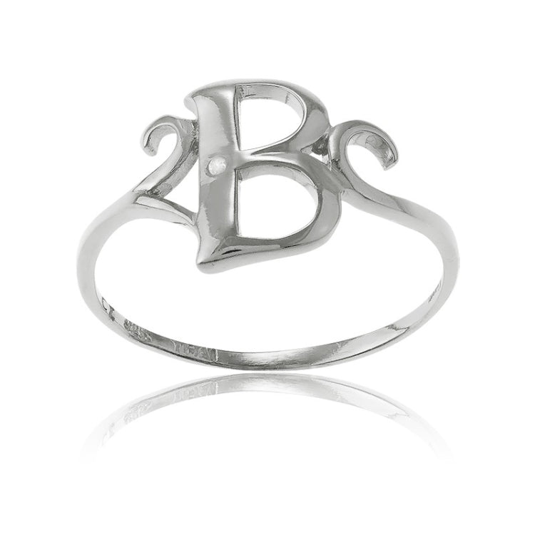 Sterling Silver Single CZ "B" Ring