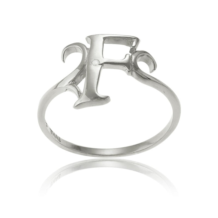 Sterling Silver Single CZ "F" Ring