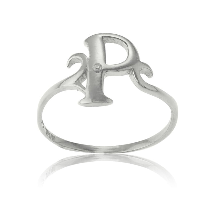 Sterling Silver Single CZ "P" Ring