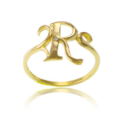 Sterling Silver 1 Micron Gold-plating Single CZ "R" Ring