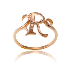 Sterling Silver 1 Micron Rose Gold-plating Single CZ "R" Ring