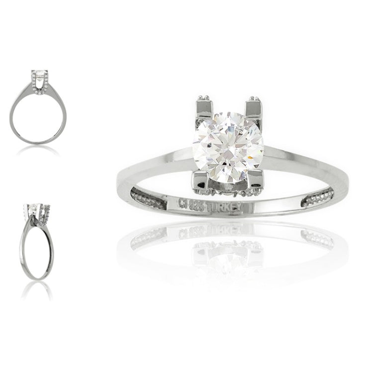 Sterling Silver Small CZ "U" Setting w/Large CZ Engagement Ring