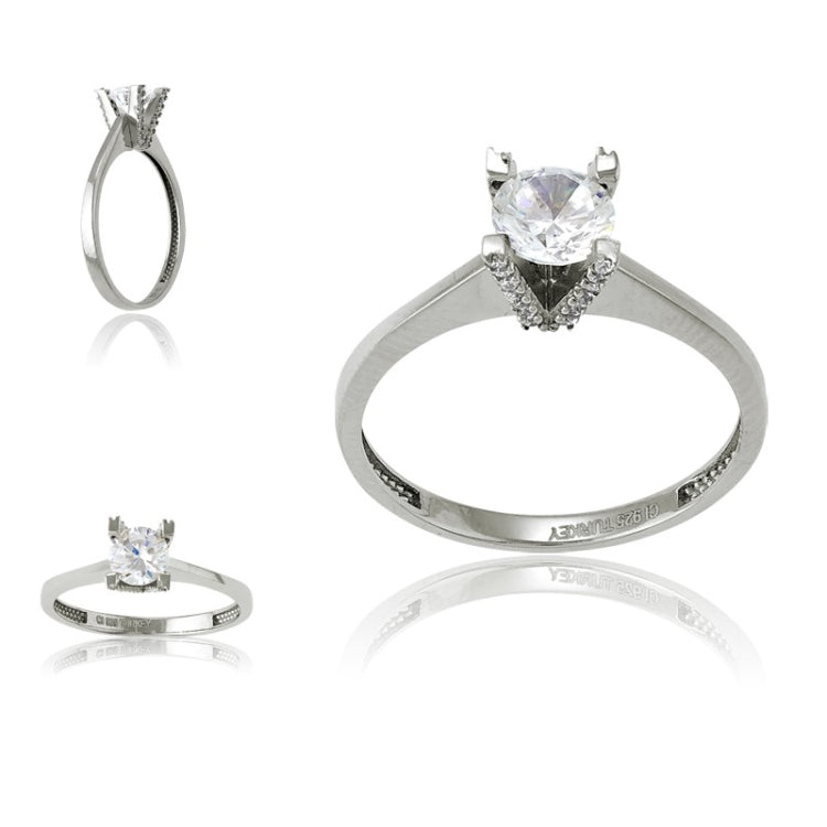 (SPECIAL ORD) Sterling Silver Small CZ "V" Setting w/Large CZ Engagement Ring