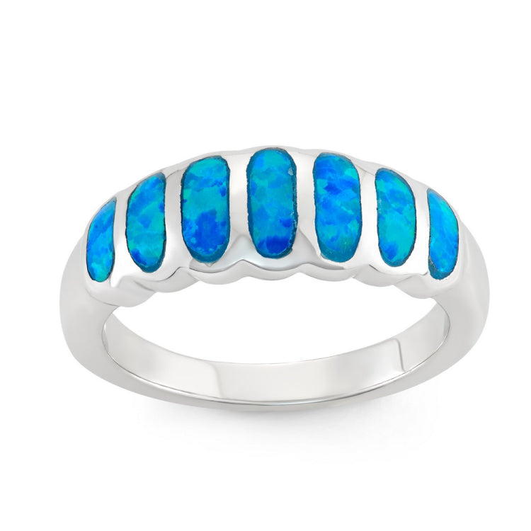 (SPECIAL ORD) Sterling Silver Striped Blue Opal Ring