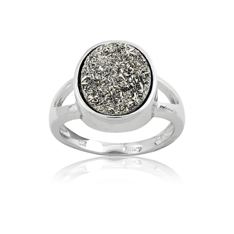 Sterling Silver Gray Druzy Oval Ring