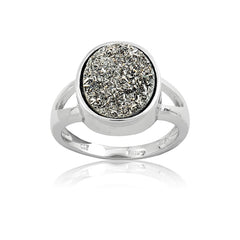 Sterling Silver Gray Druzy Oval Ring