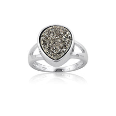 Sterling Silver Gray Druzy Teardrop Ring