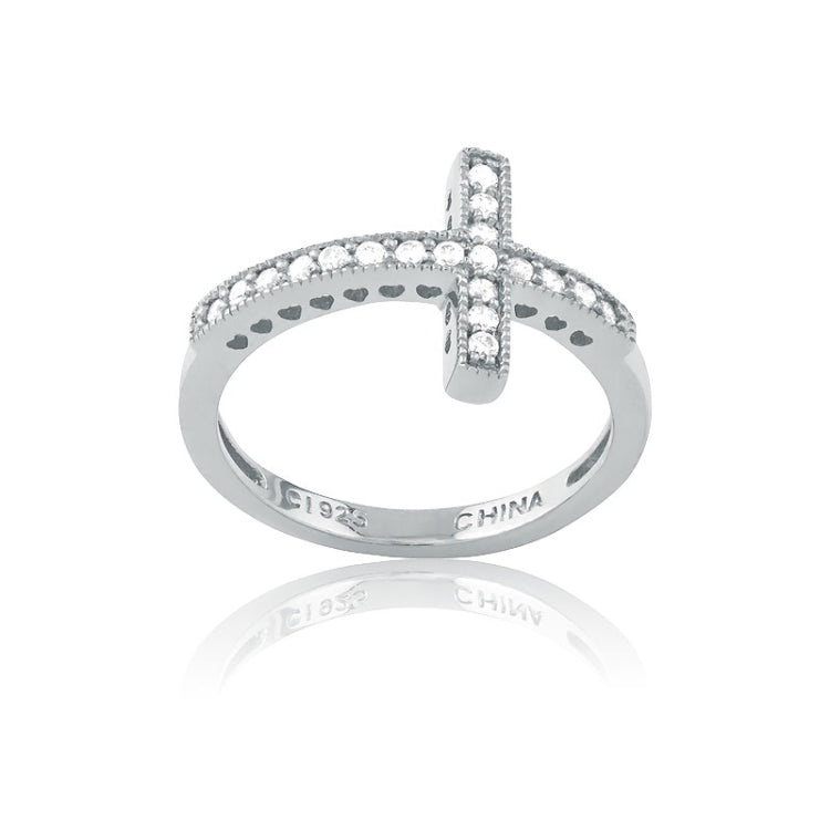 .5 Sterling Silver CZ Sideways Cross Ring