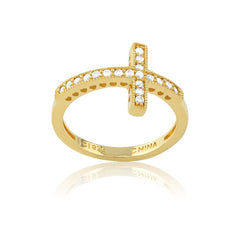 Sterling Silver CZ GP Sideways Cross Ring