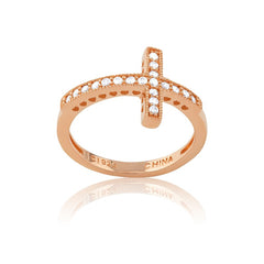 Sterling Silver CZ Rose GP Sideways Cross Ring