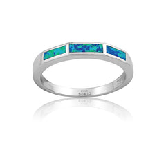 Sterling Silver 3 Rectangle Opal Ring