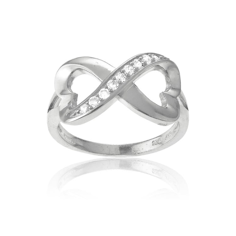 .5 Sterling Silver Half CZ Heart Infinity Ring