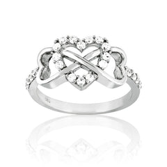 Sterling Silver Center Heart and Heart Infinity White Topaz Ring