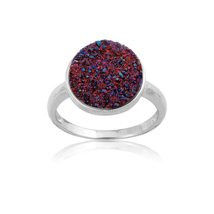 Sterling Silver Purple Round Druzy Ring