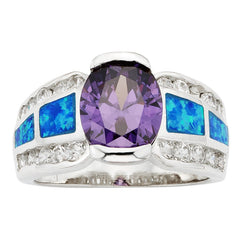 Sterling Silver Cubic Zirconia, Blue Opal with Large Center Amy CZ Ring