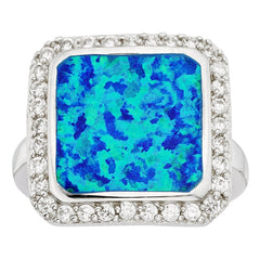 Sterling Silver Large Square Opal w/Surrounding CZs Ring