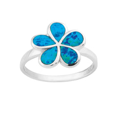 Sterling Silver Blue Inlay Opal Flower Ring