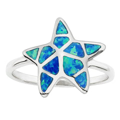 Sterling Silver Blue Inlay Opal Starfish Ring