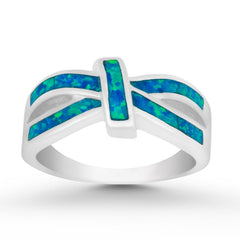 Sterling Silver Blue Inlay Opal Ring